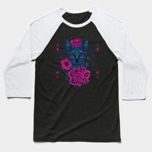 Floral Cat Sacred Geometry Baseball T-Shirt